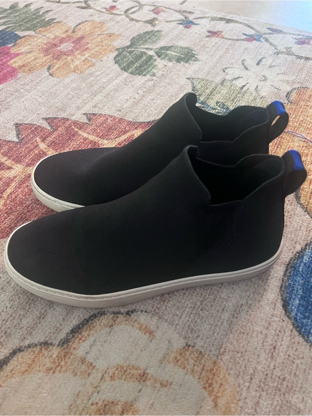 Rothy's Black Knit Ankle Booties with White Sole